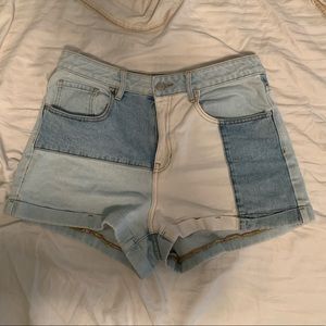 vintage colorblock denim shorts